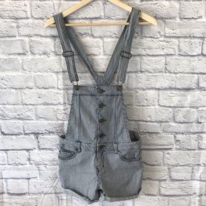American Rag Cie Stripped Overall Shorts Womens Size Medium Adjustable Straps